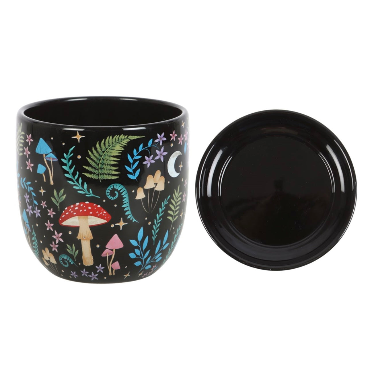 DARK FOREST PRINT CERAMIC PLANT POT WITH SAUCER