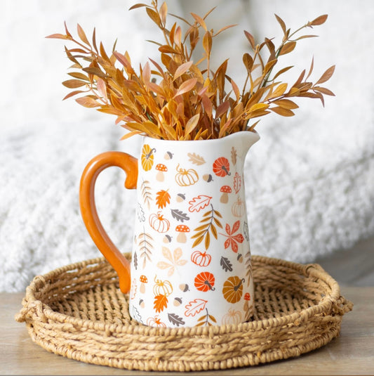 17CM AUTUMN LEAVES AND PUMPKINS CERAMIC FLOWER JUG