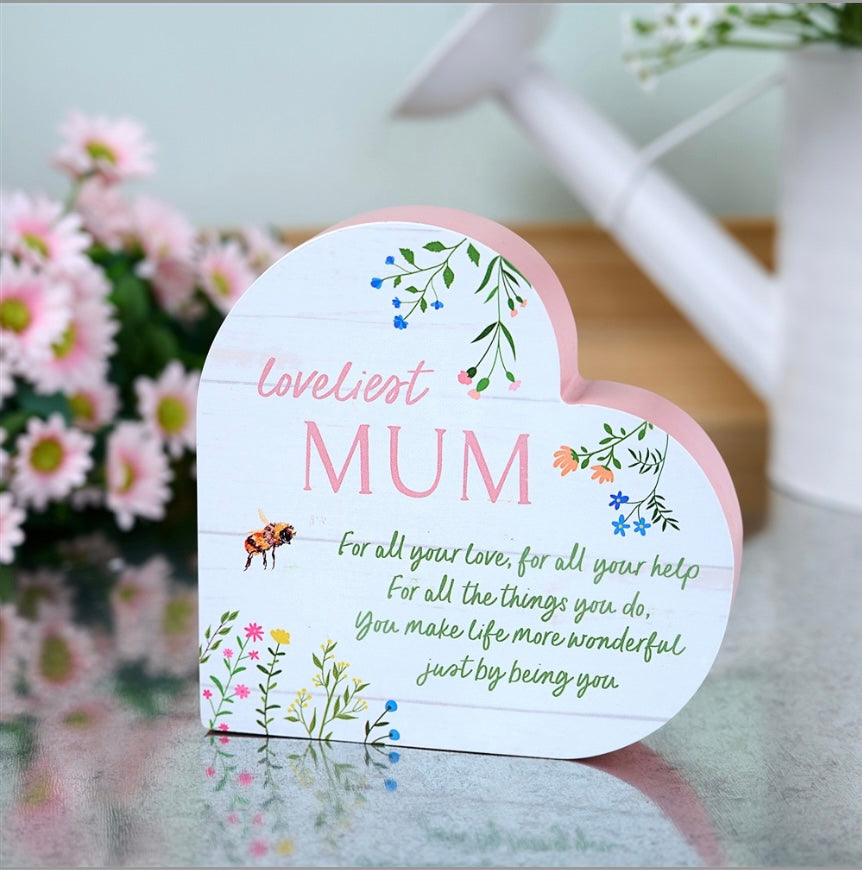 Floral Heart Mantel Plaque - Mum