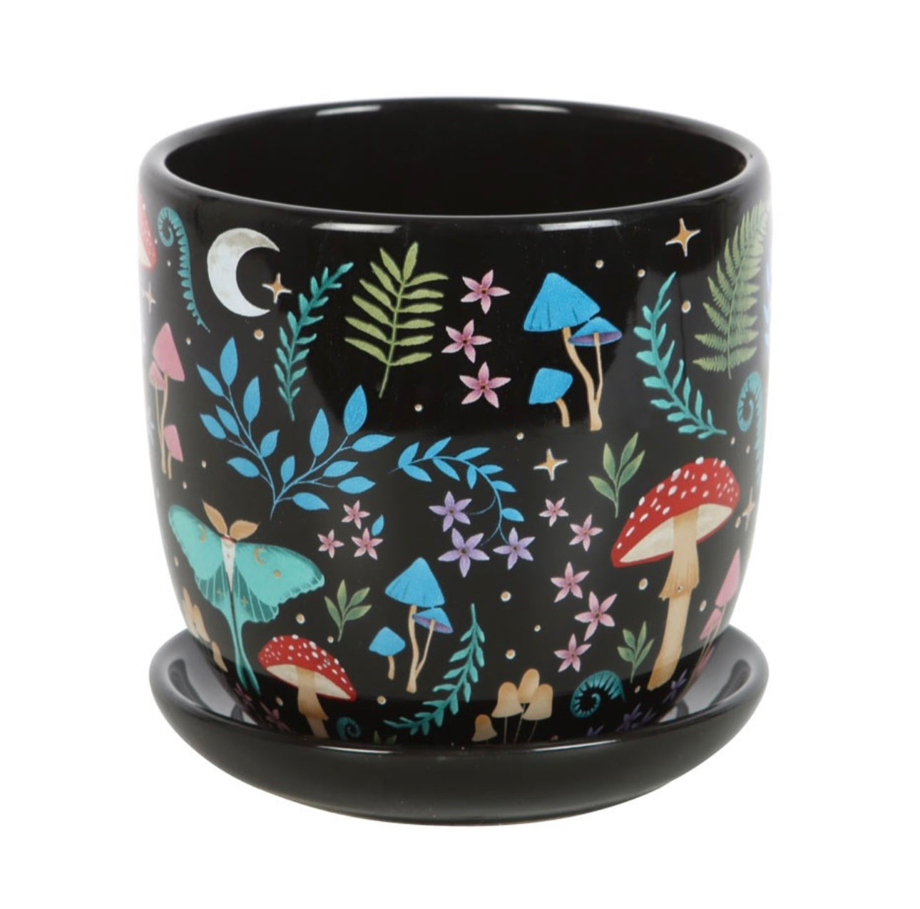 DARK FOREST PRINT CERAMIC PLANT POT WITH SAUCER