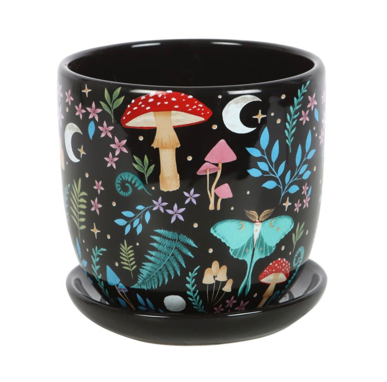 DARK FOREST PRINT CERAMIC PLANT POT WITH SAUCER