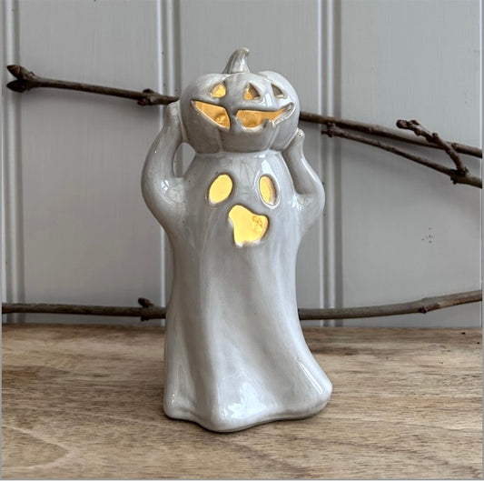 Porcelain Ghost & Pumpkin LED Ornament 17cm