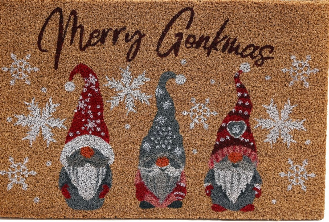 NATURAL MERRY GONKMAS CHRISTMAS DOORMAT