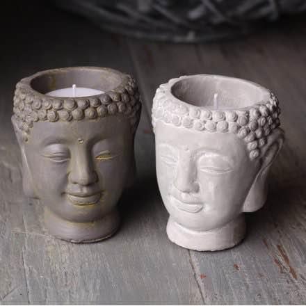 2 x Large Rustic Distressed Buddha Head Candles