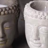 2 x Large Rustic Distressed Buddha Head Candles