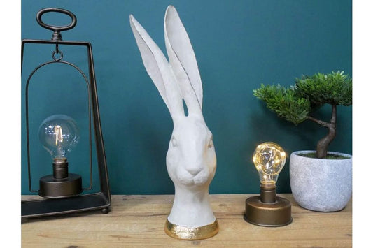 Large White & Gold Rustic Rabbit Head Wonky Ears