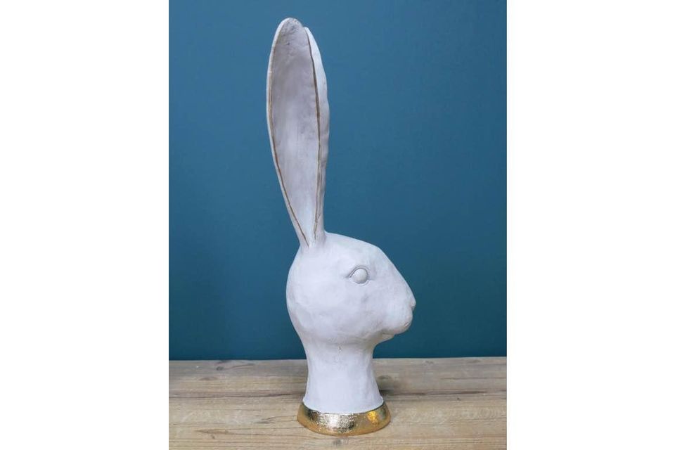 Large White & Gold Rustic Rabbit Head Wonky Ears