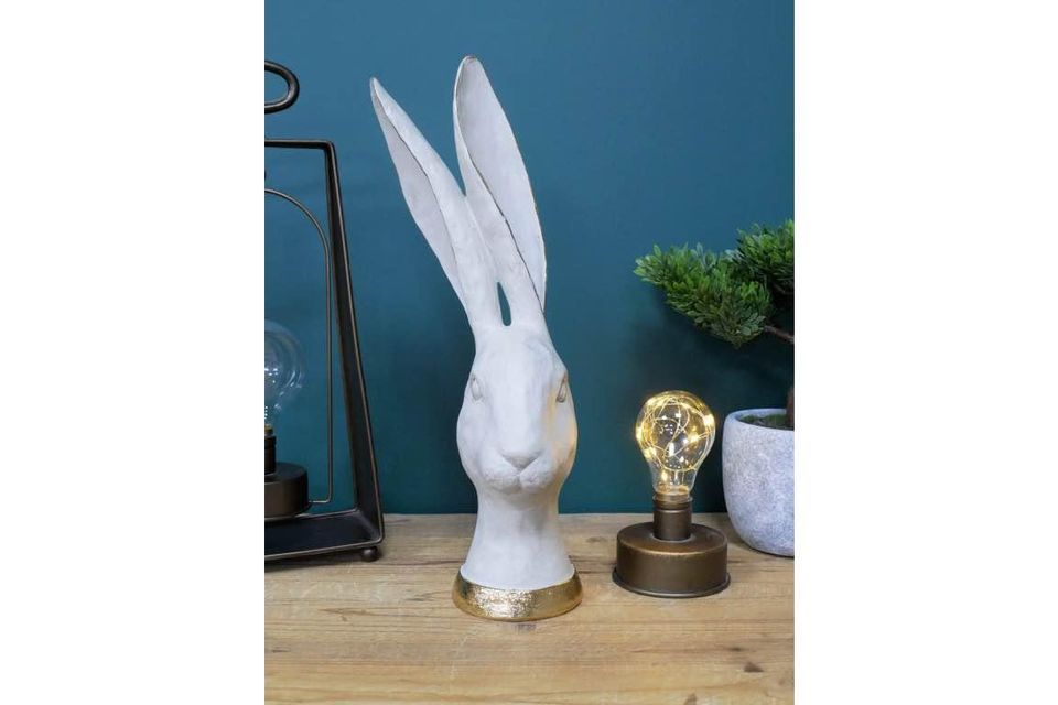 Large White & Gold Rustic Rabbit Head Wonky Ears