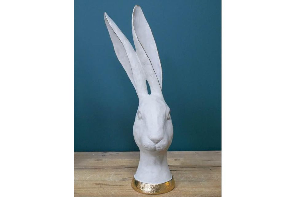 Large White & Gold Rustic Rabbit Head Wonky Ears