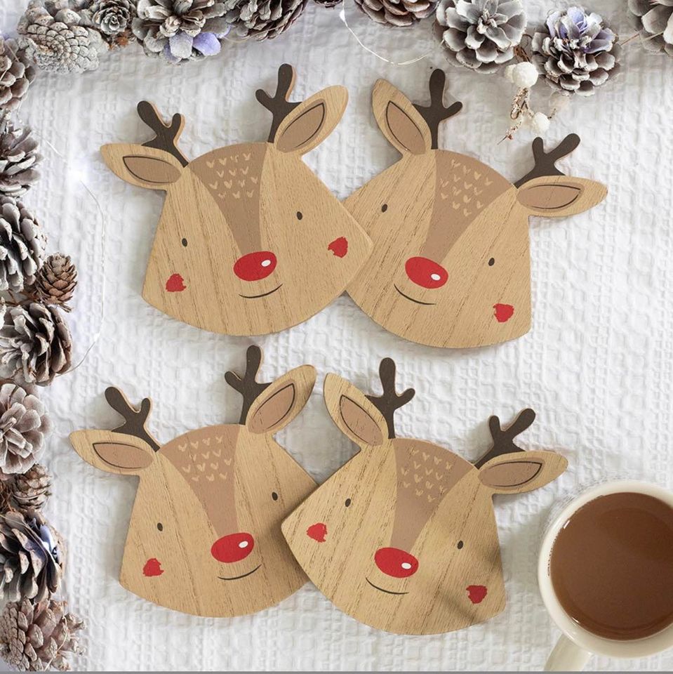 Set Of 4 Christmas Reindeer Coasters