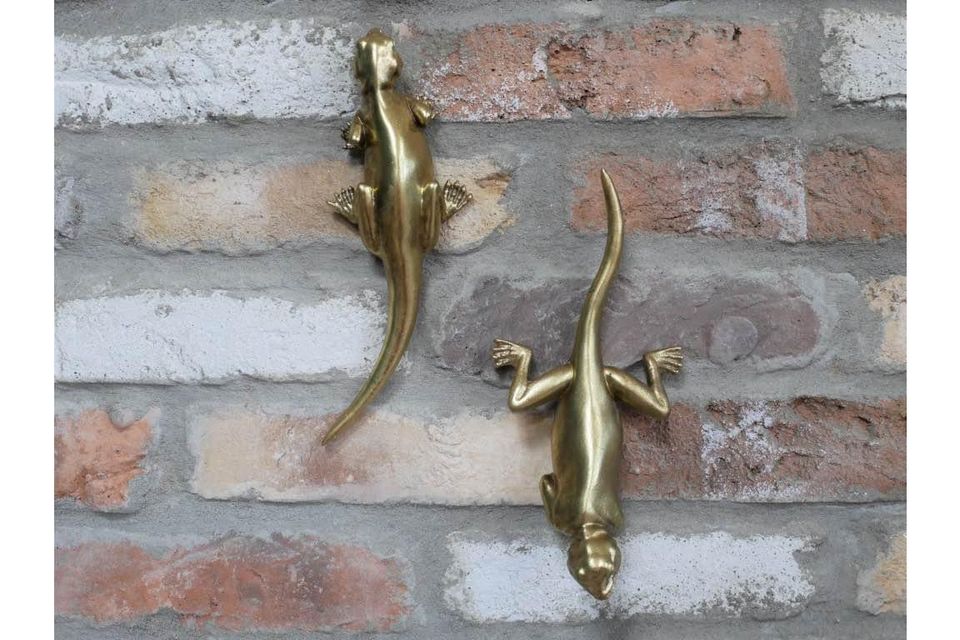 Set Of Two Gold Wall Climbing Lizards