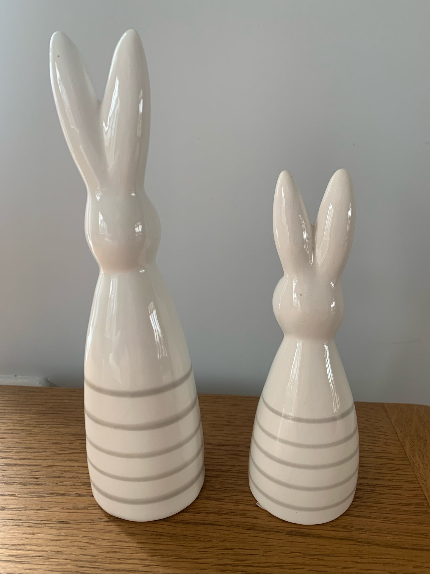 Pair Of Ceramic Striped Rabbit Bunnies Ornament Easter