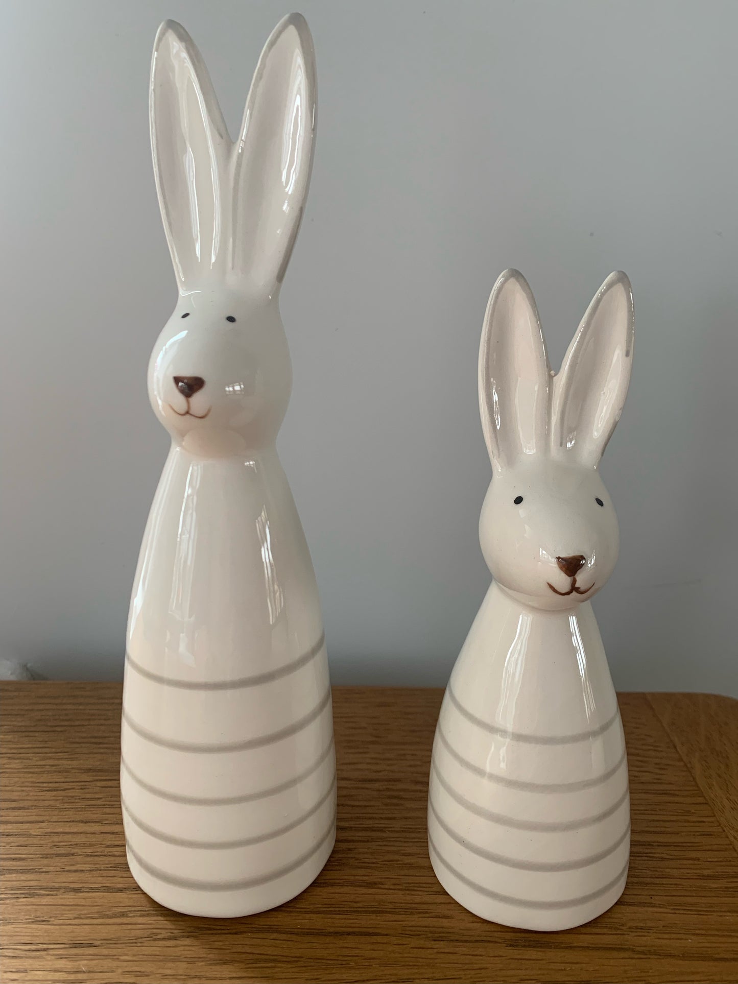 Pair Of Ceramic Striped Rabbit Bunnies Ornament Easter