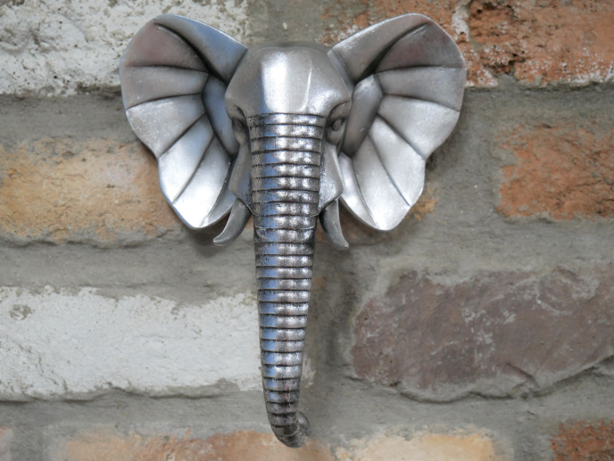 Silver Coloured Elephant Head - Small